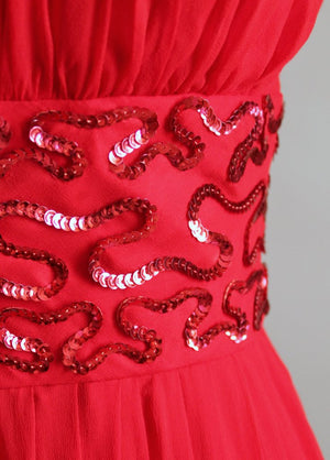 Vintage 1960s Red Chiffon and Sequins Party Dress
