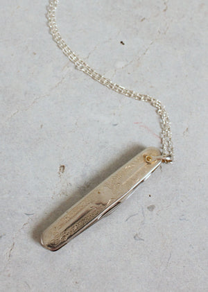 Vintage 1960s Silver Pocket Knife Pendant Necklace