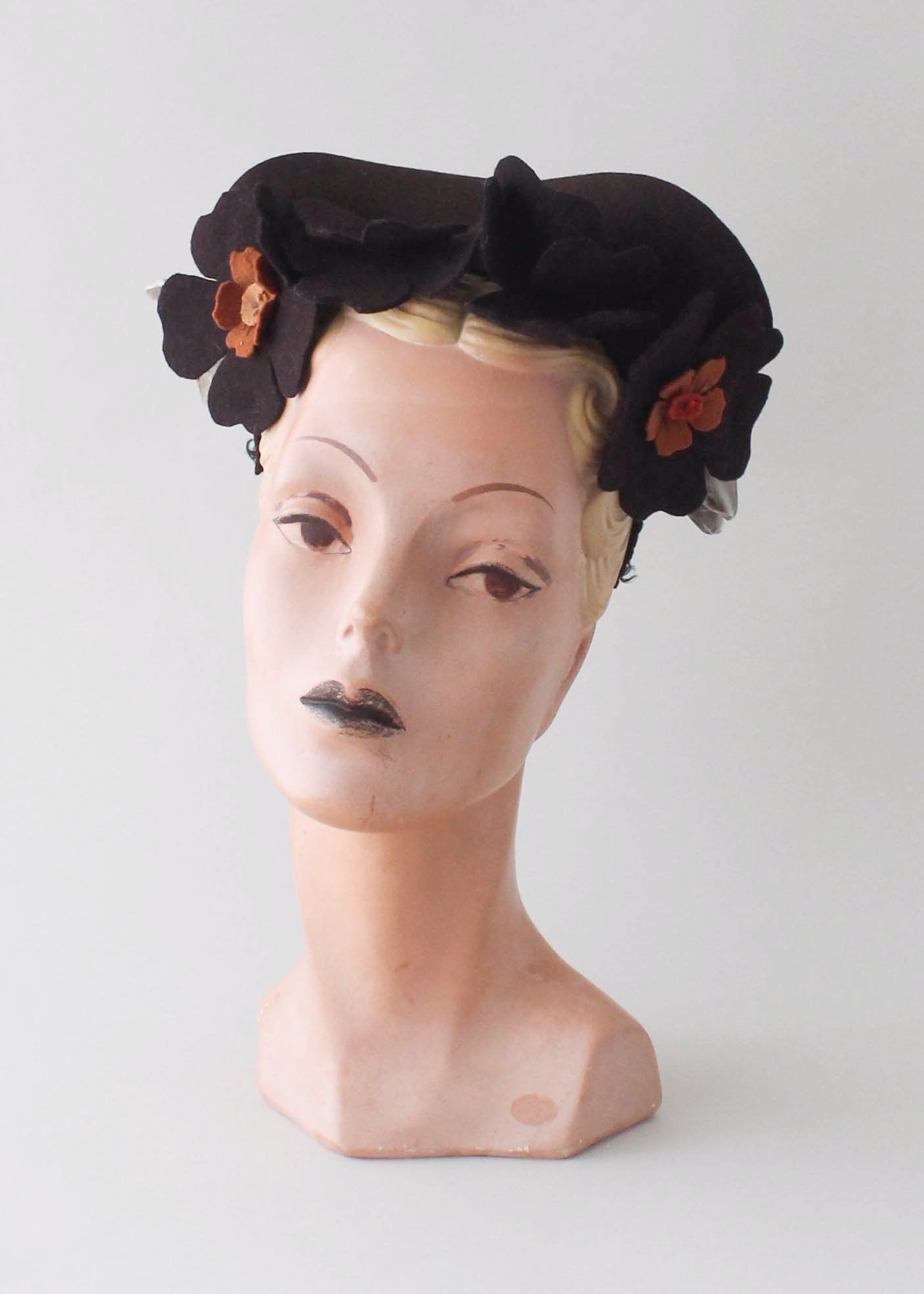 Vintage 1940s Felt Flowers and Feathers Hat
