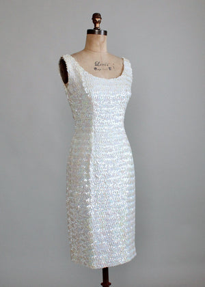 Vintage 1960s White Sequined Bombshell Party Dress