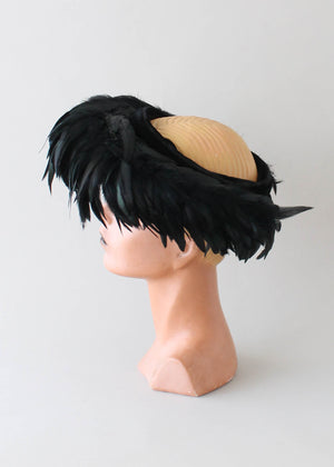 Vintage 1960s Wide Brim Feather Hat