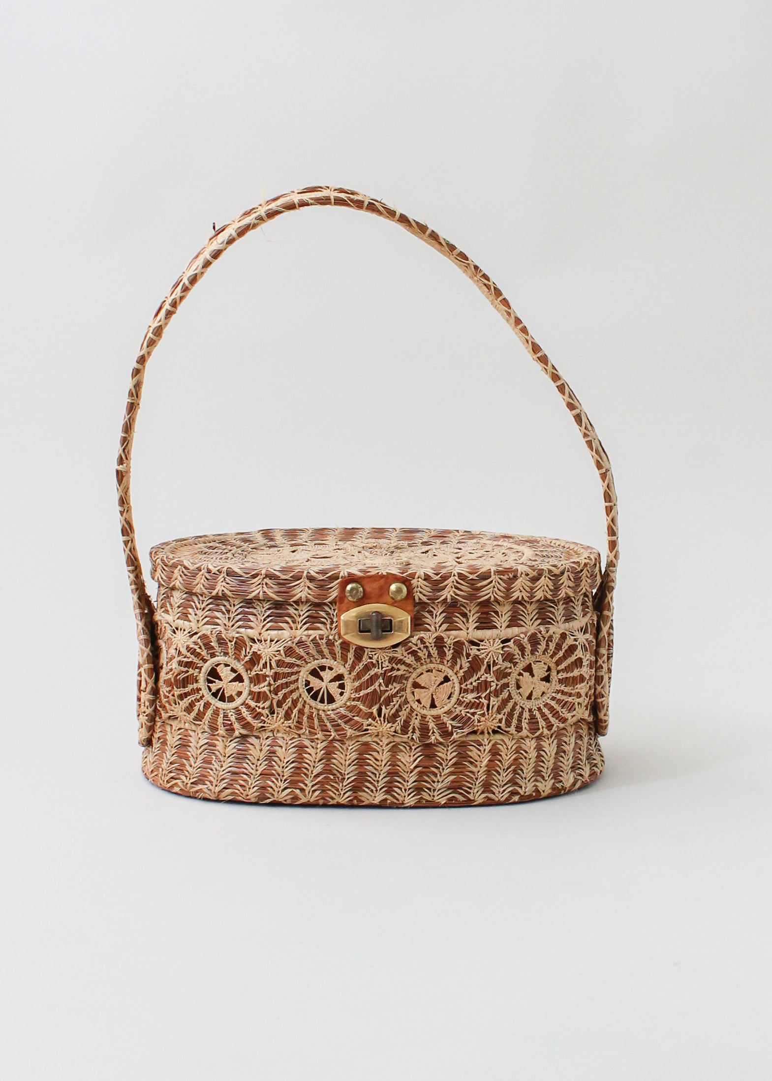 Vintage 1960s Woven Straw Basket Purse
