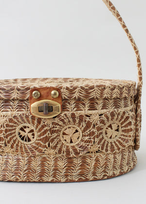 Vintage 1960s Woven Straw Basket Purse