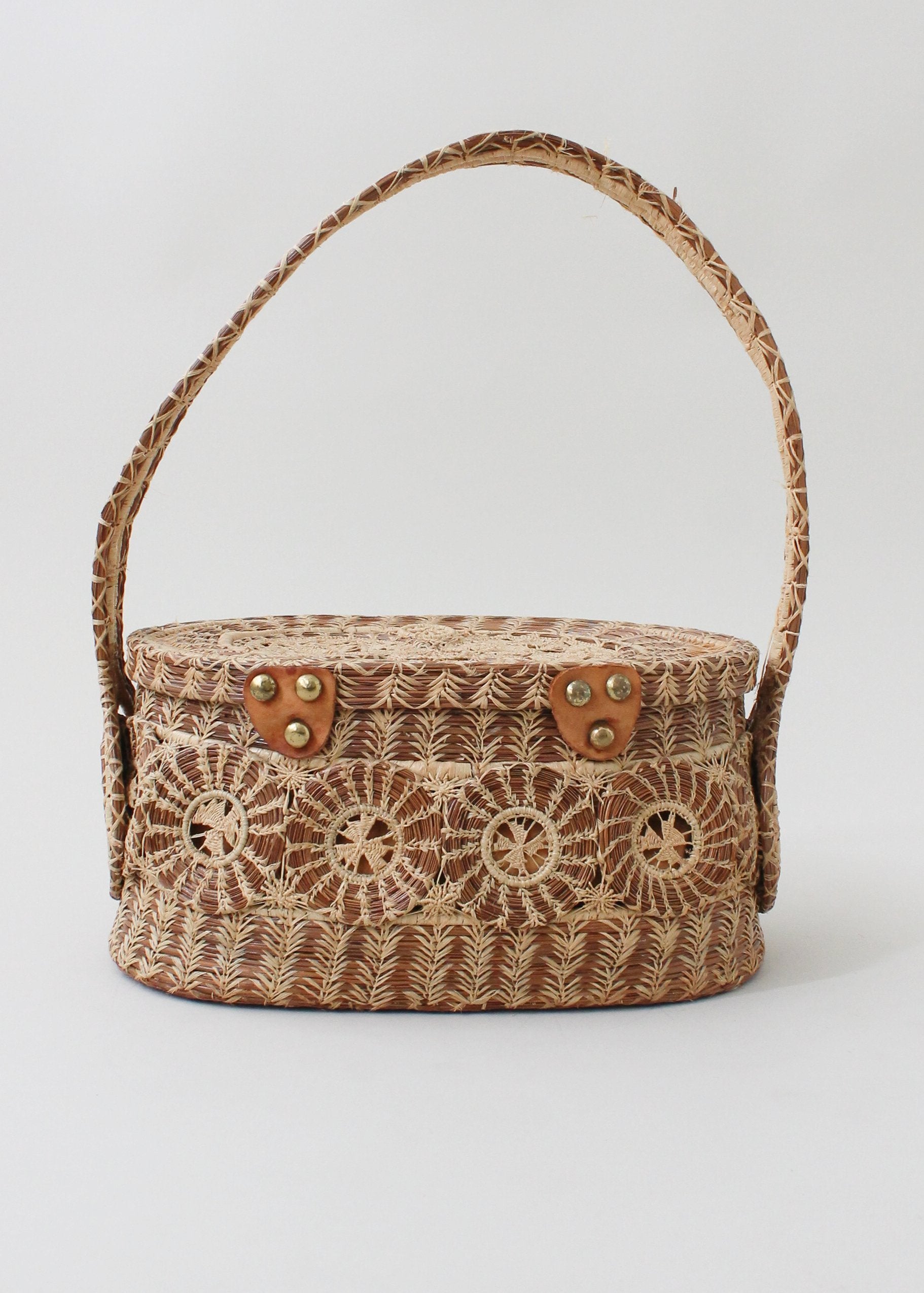 Vintage 1960s Woven Straw Basket Purse