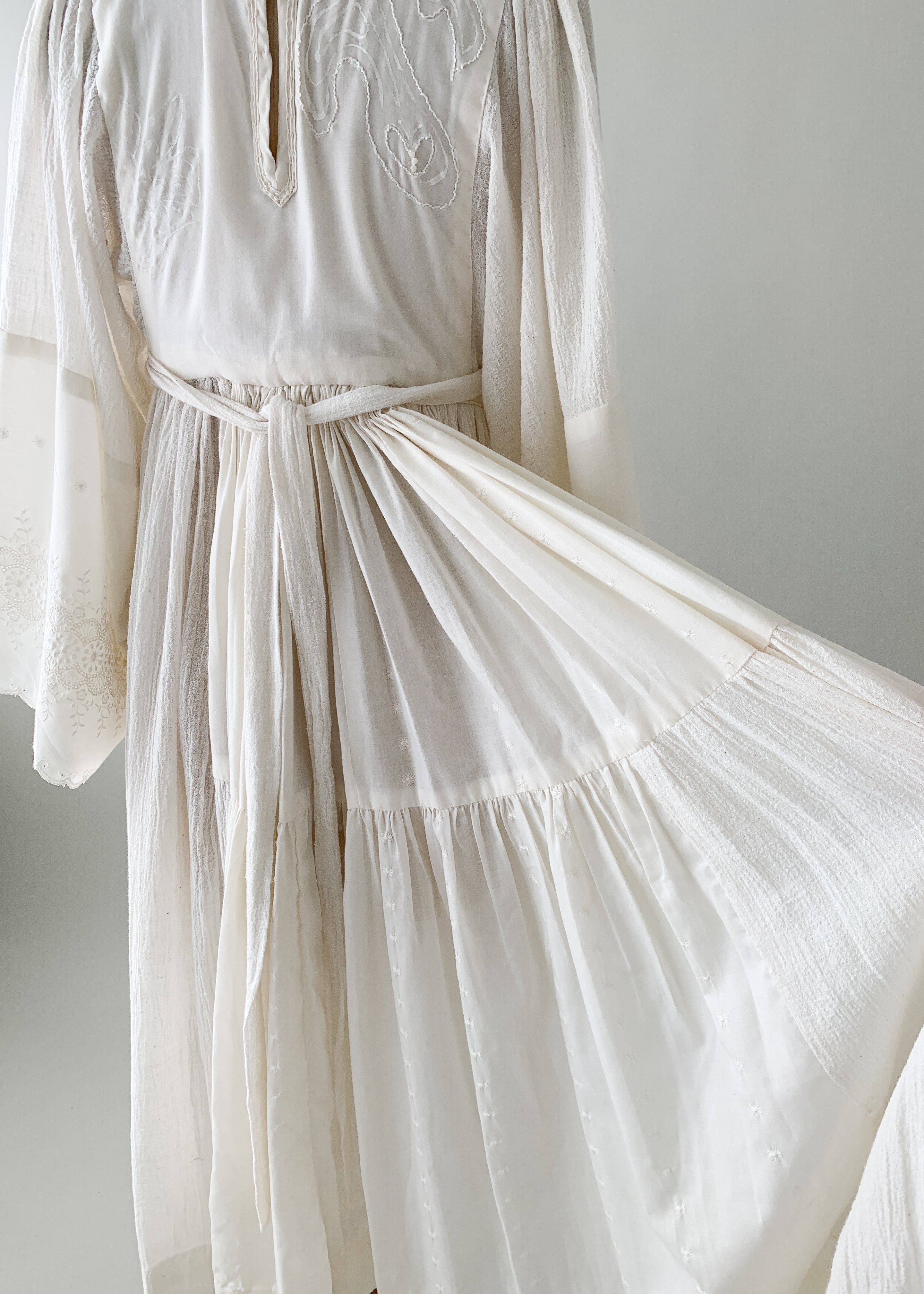 Vintage 1960s Beaded Bell Sleeve Gauze Dress
