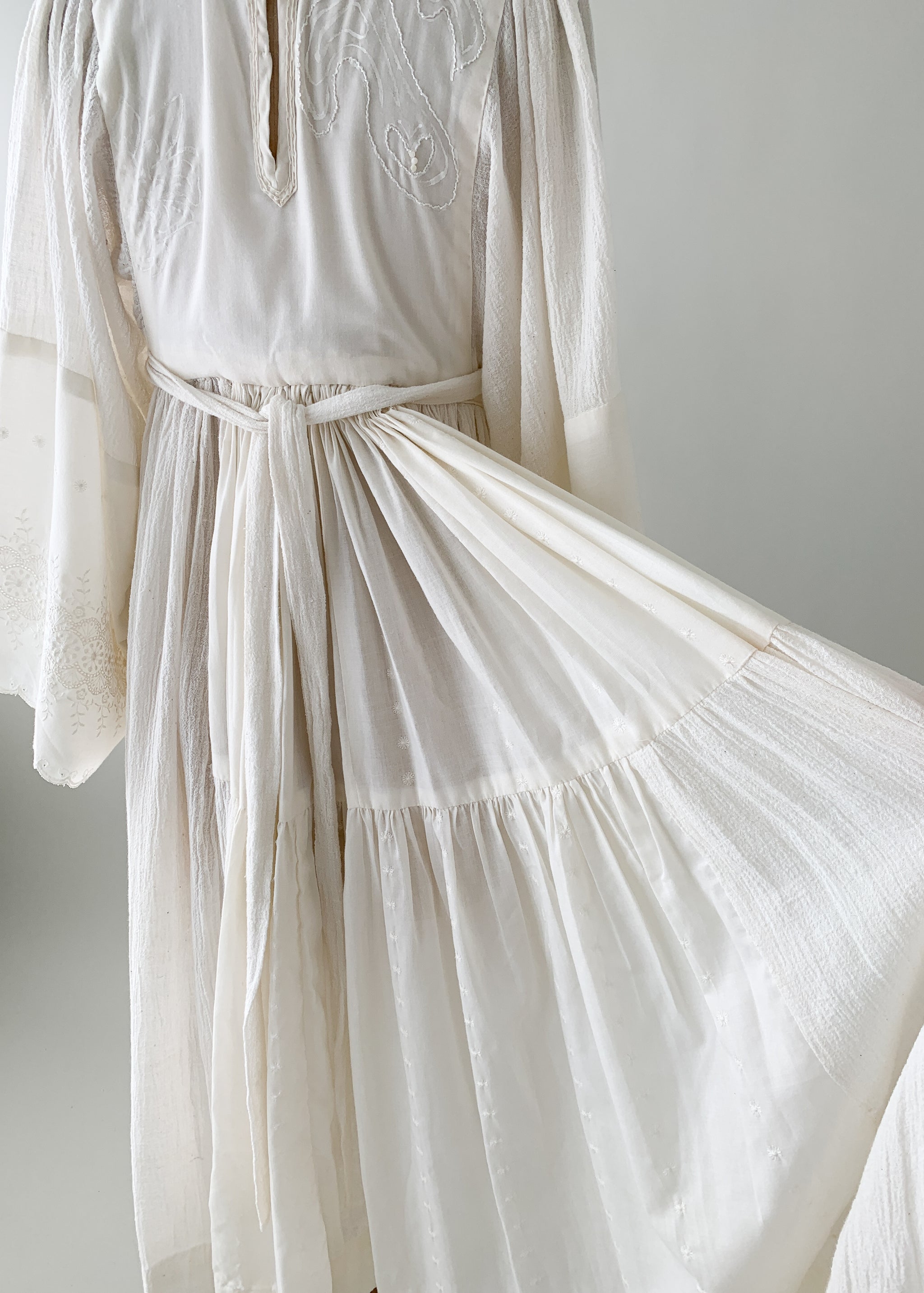 Vintage 1960s Beaded Bell Sleeve Gauze Dress - Raleigh Vintage Vintage 1960s Beaded Bell Sleeve Gauze Dress - Raleigh Vintage