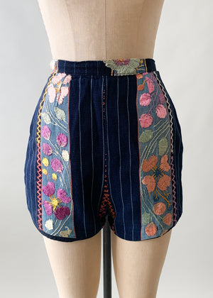 Vintage 1960s Mexican Embroidered Cotton Shorts