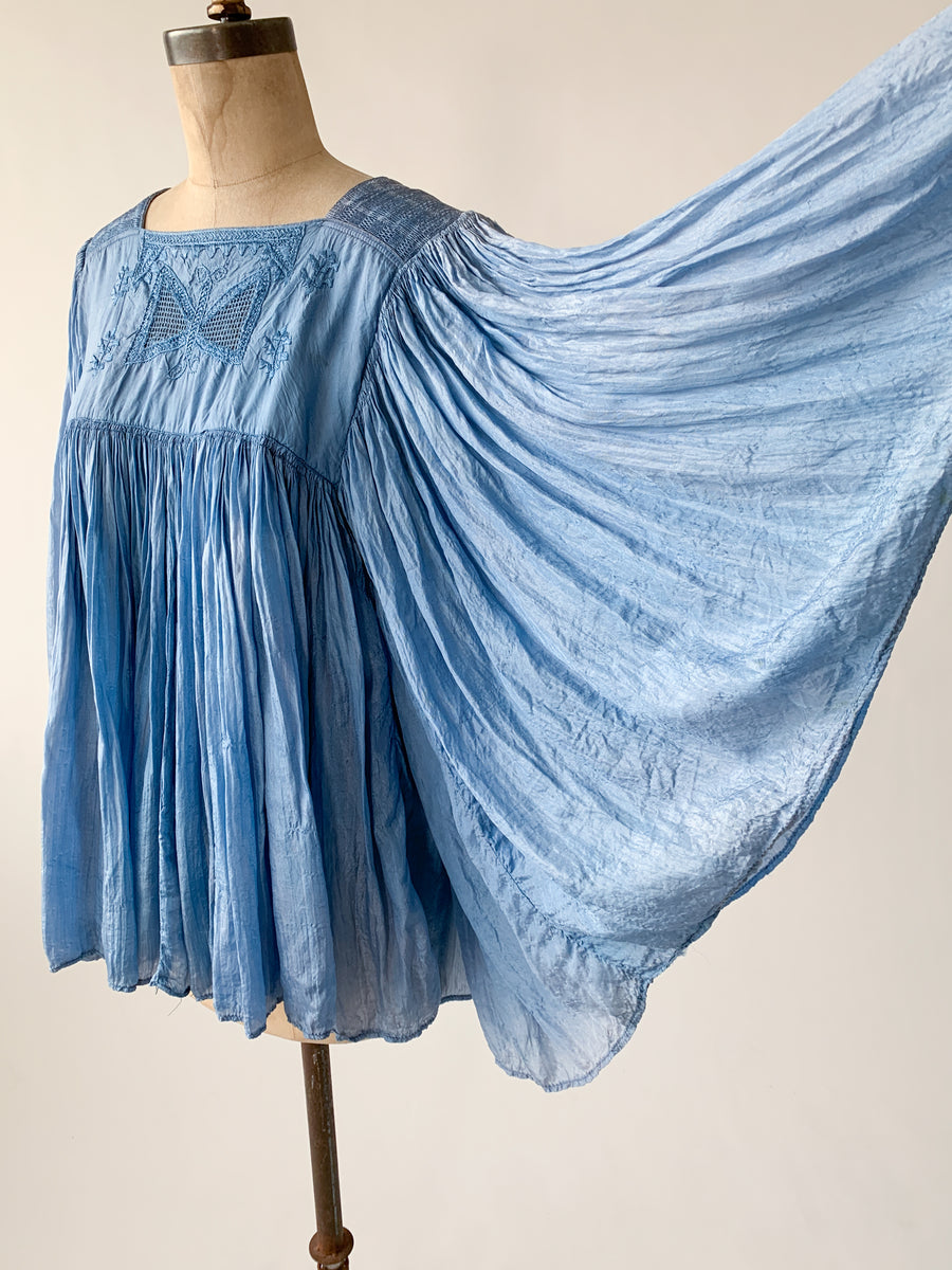 Vintage 1960s Sky Blue Pleated Top