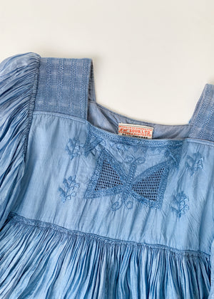 Vintage 1960s Sky Blue Pleated Top