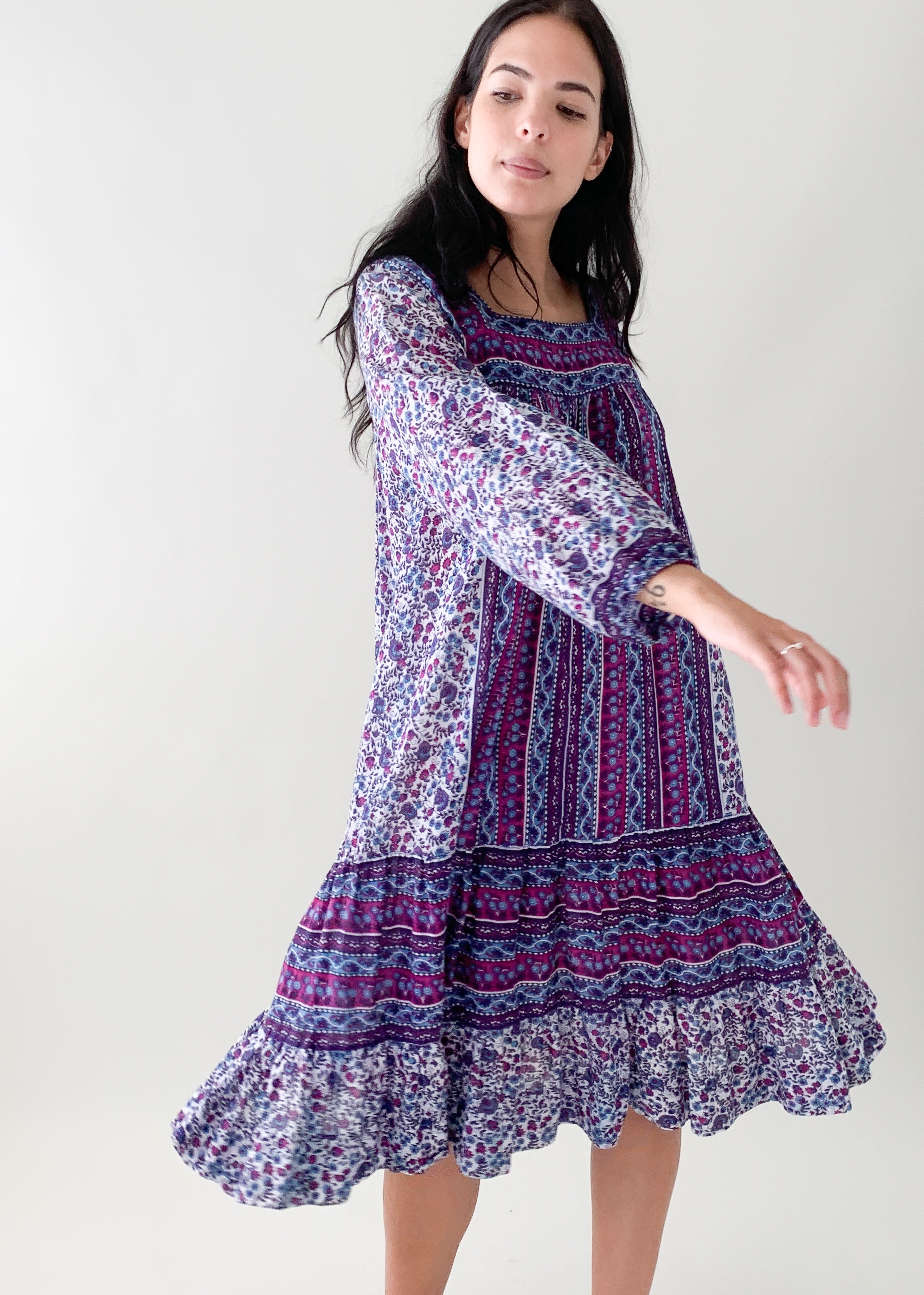 Vintage 1970s Cotton Block Print Dress
