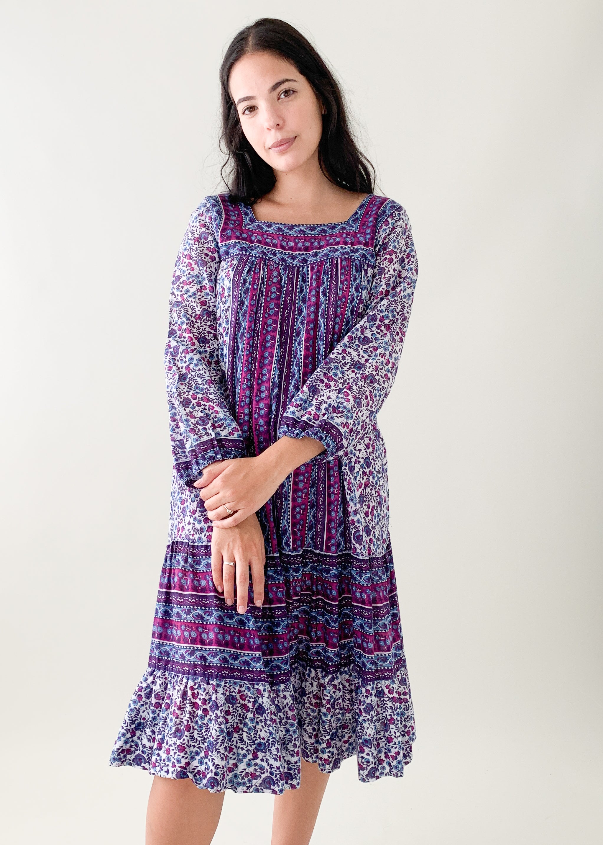 Vintage 1970s Cotton Block Print Dress