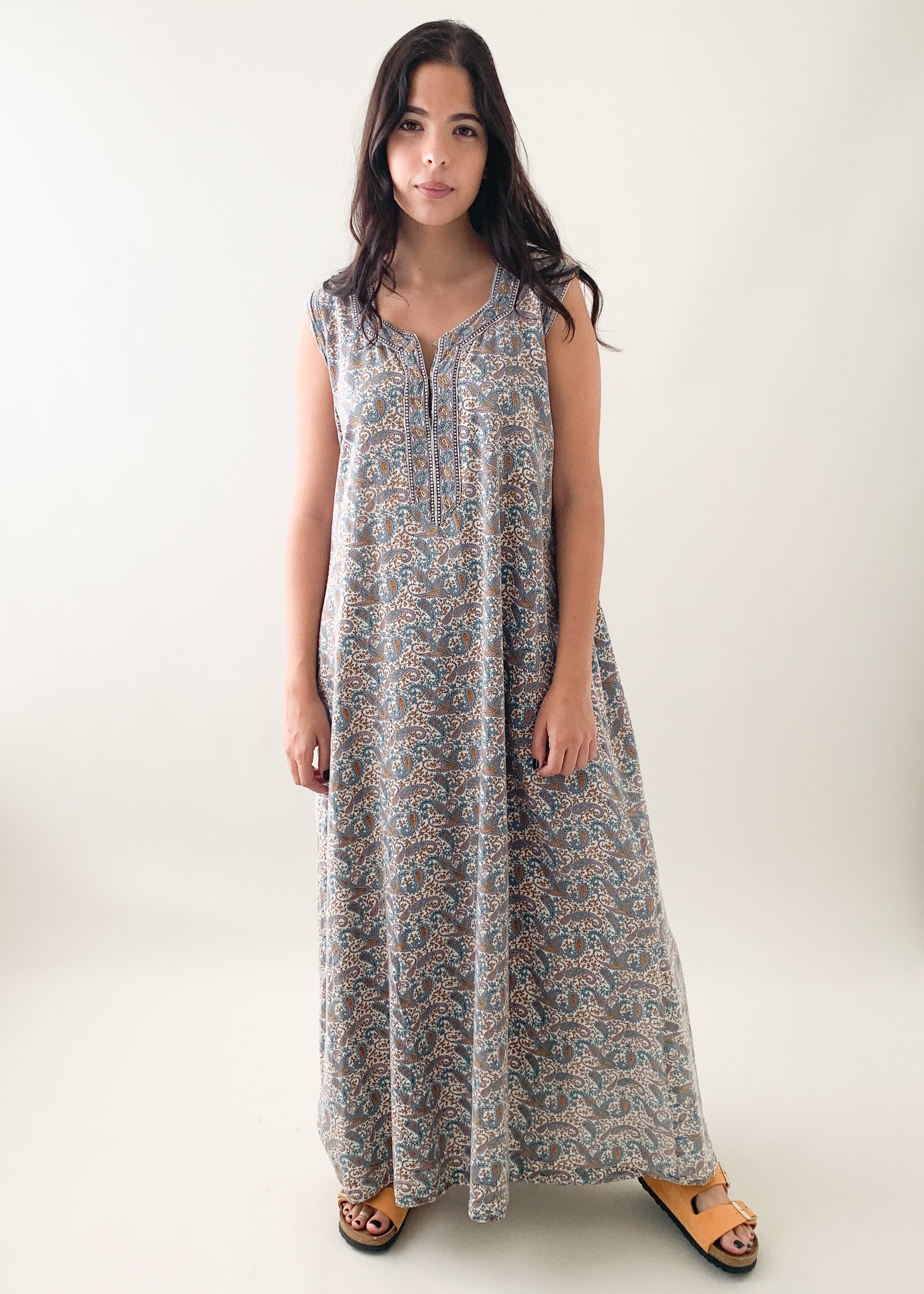 Vintage 1970s Indian Block Print Cotton Dress