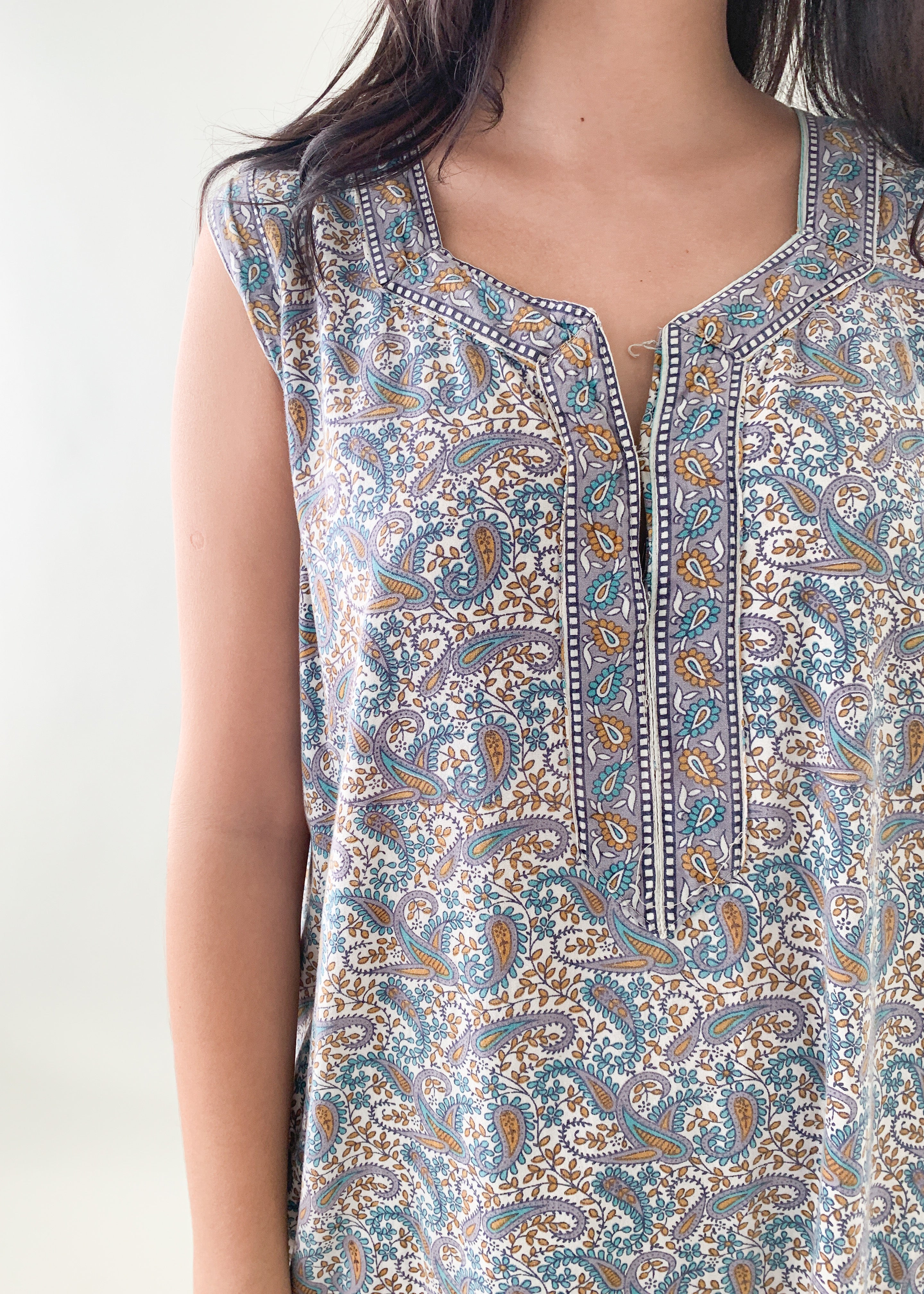 Vintage 1970s Indian Block Print Cotton Dress