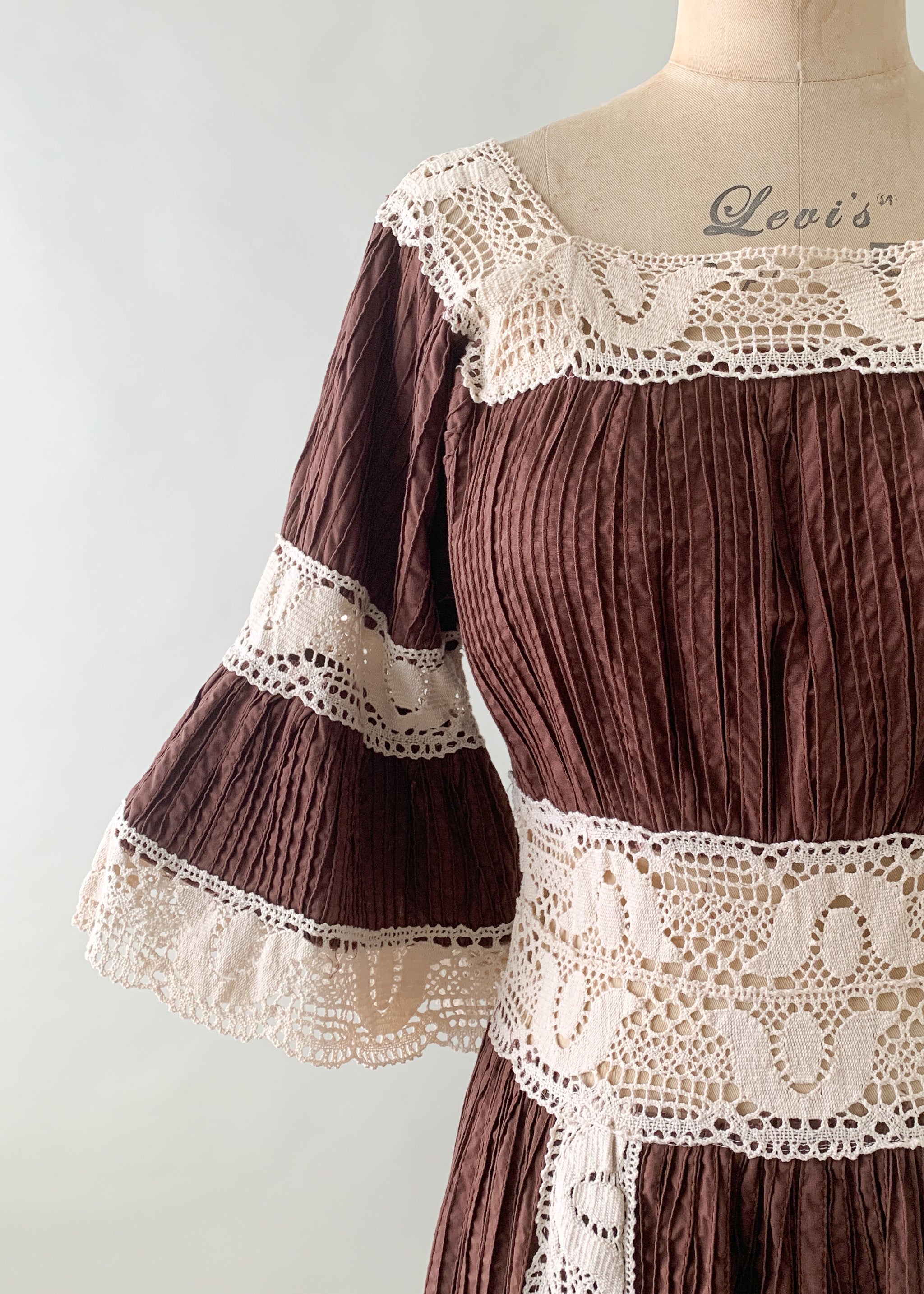 Vintage 1970s Mexican Cotton and Lace Maxi Dress - Raleigh Vintage Vintage 1970s Mexican Cotton and Lace Maxi Dress - Raleigh Vintage
