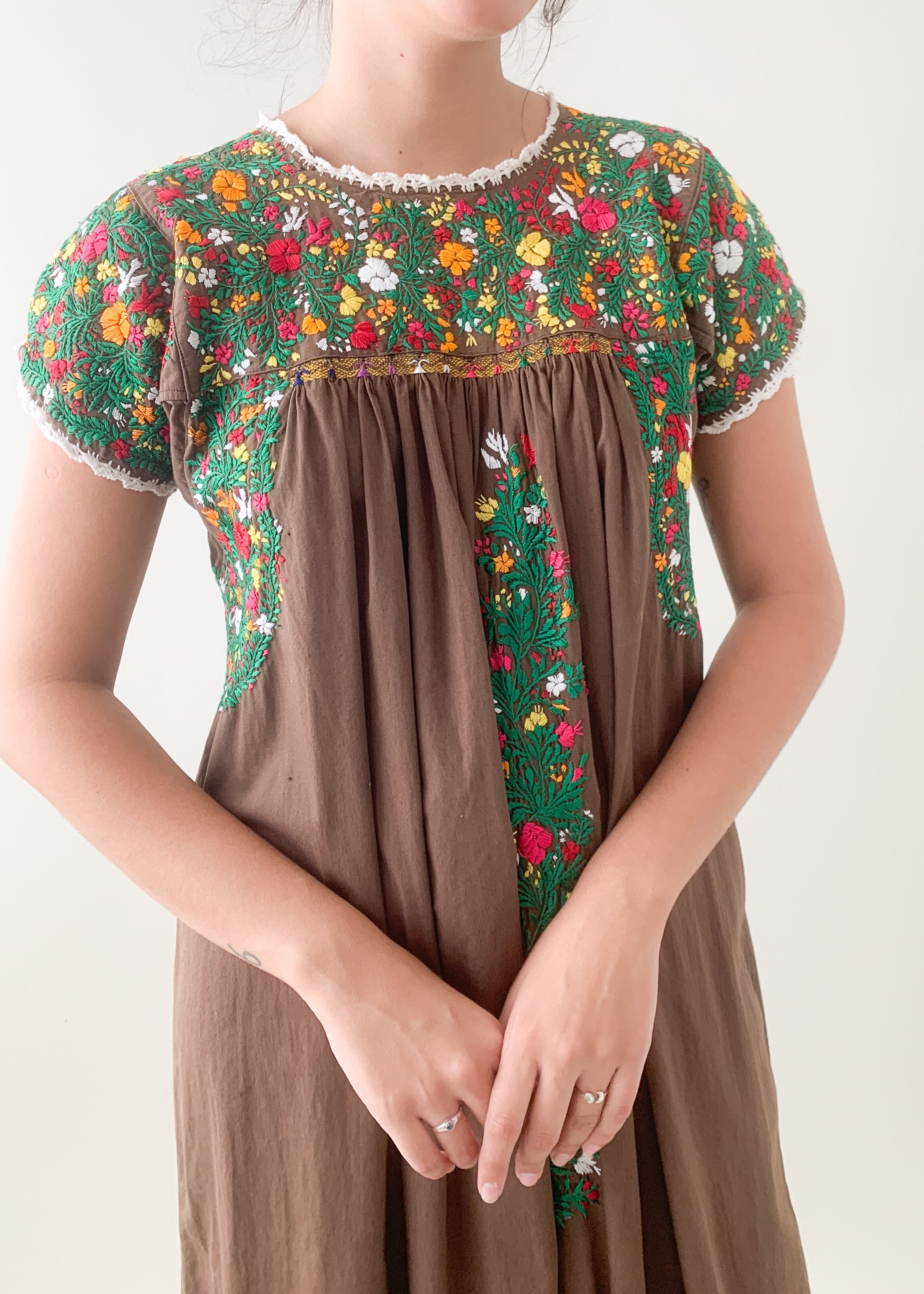 Vintage 1970s Mexican Embroidered Cotton Dress
