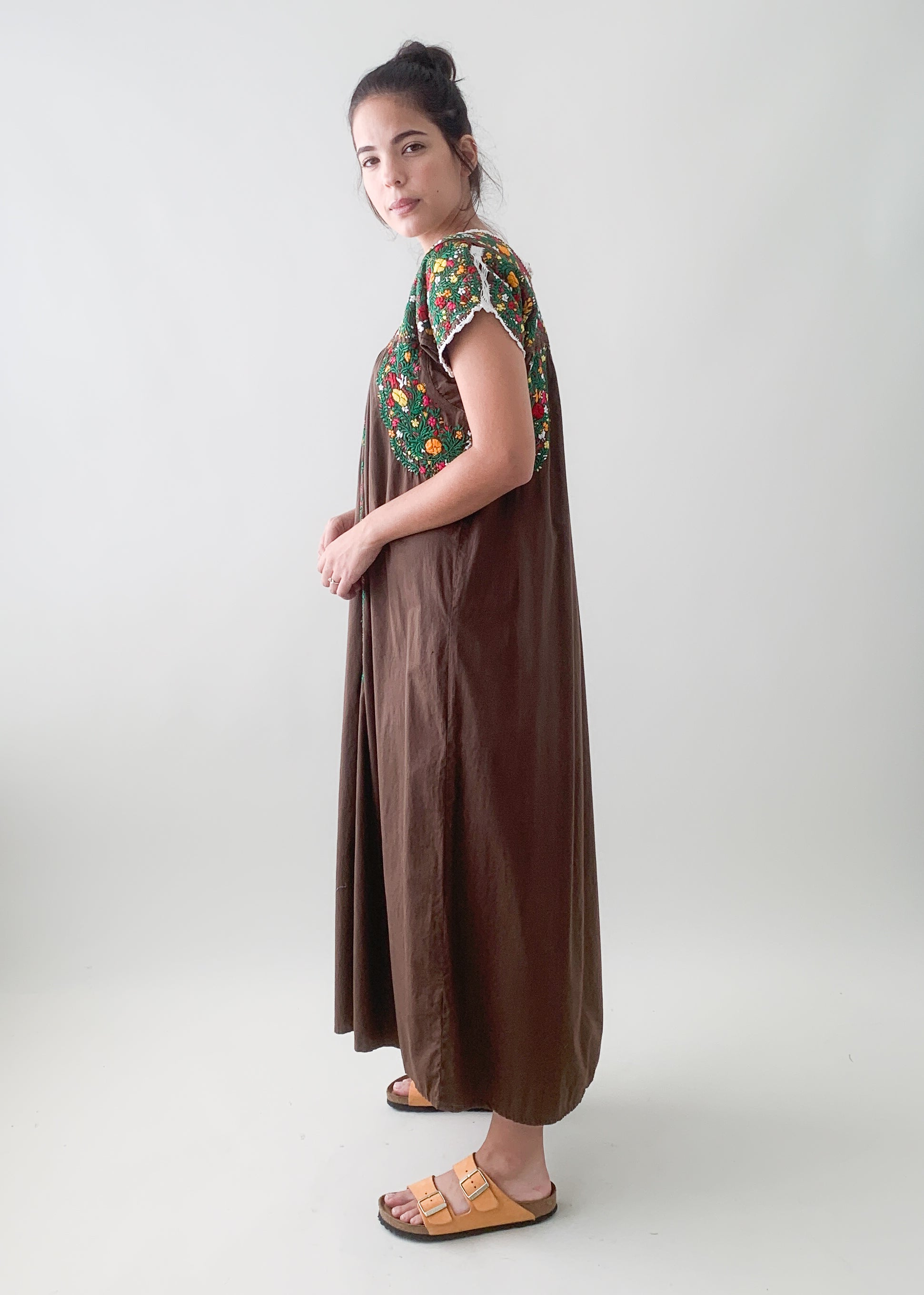Vintage 1970s Mexican Embroidered Cotton Dress