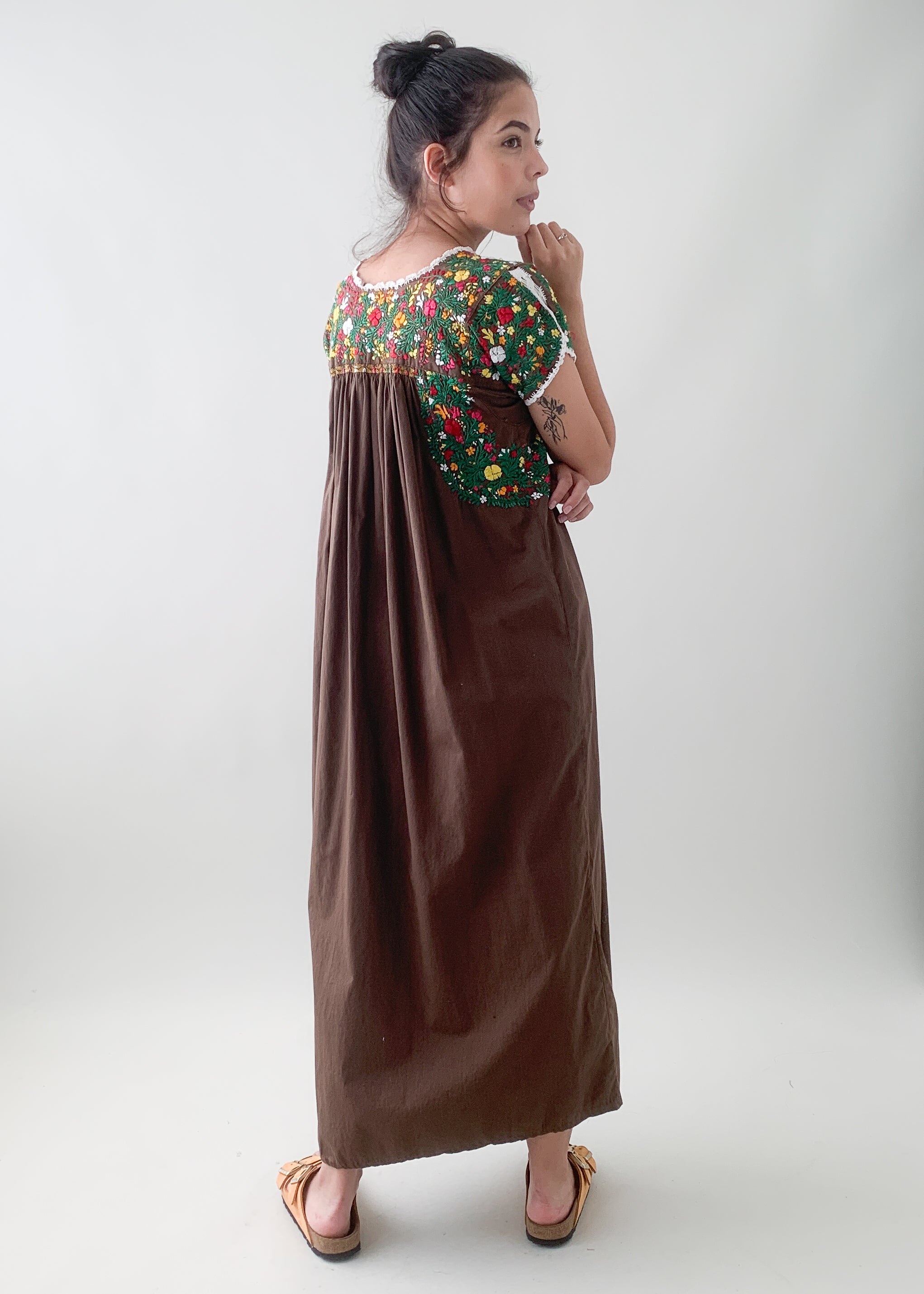 Vintage 1970s Mexican Embroidered Cotton Dress