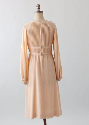Vintage 1970s Albert Nipon Nude Silk Dress
