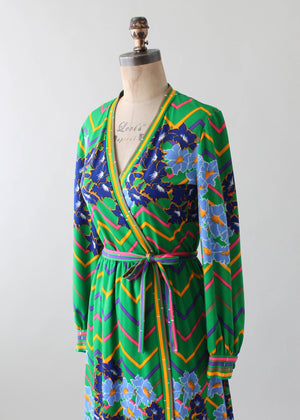 Vintage 1970s Ann Fogarty Colorful Wrap Dress