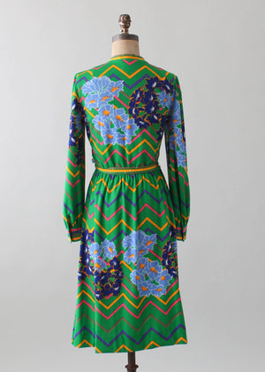 Vintage 1970s Ann Fogarty Colorful Wrap Dress