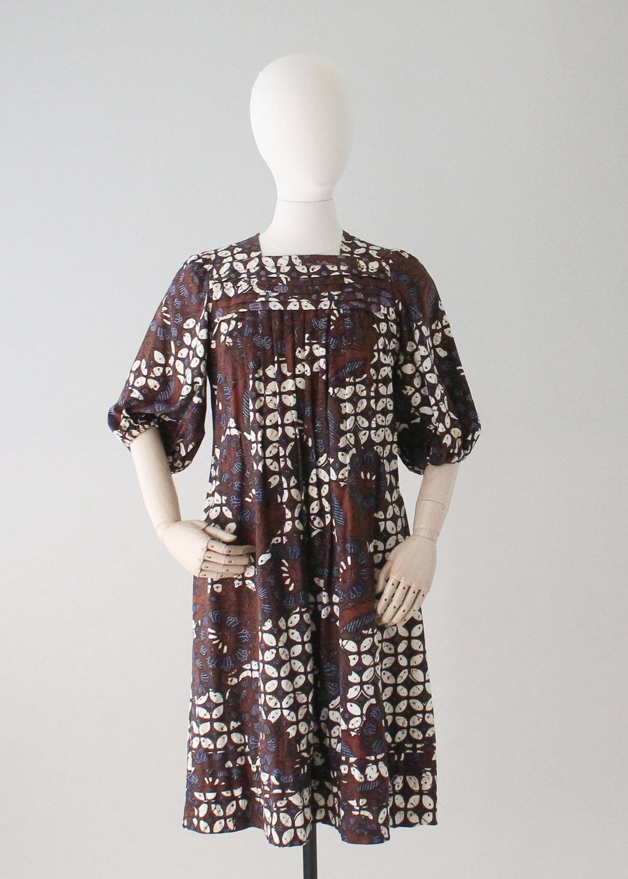 Vintage 1970s Batik Cotton Dress