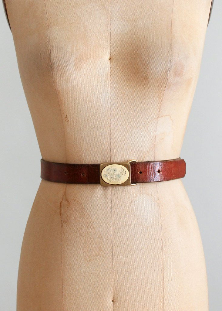 Vintage 1970s Craftmasters of Nantucket Scrimshaw Butterfly Belt