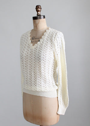 Vintage 1970s Cream Pointelle Summer Sweater