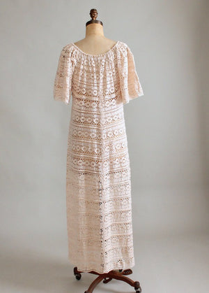 Vintage 1970s Crocheted Caftan Maxi Dress