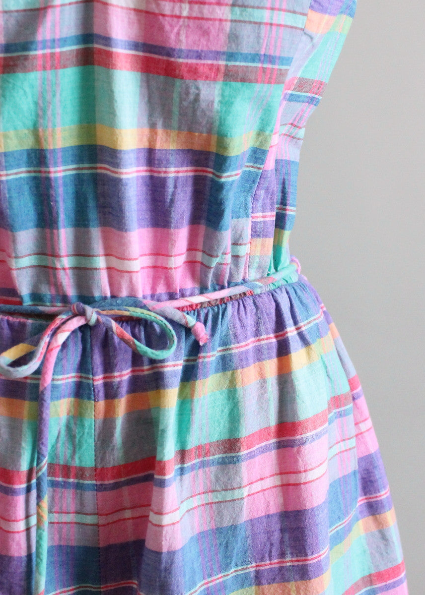 Vintage 1970s Madras Plaid Gabar Playsuit