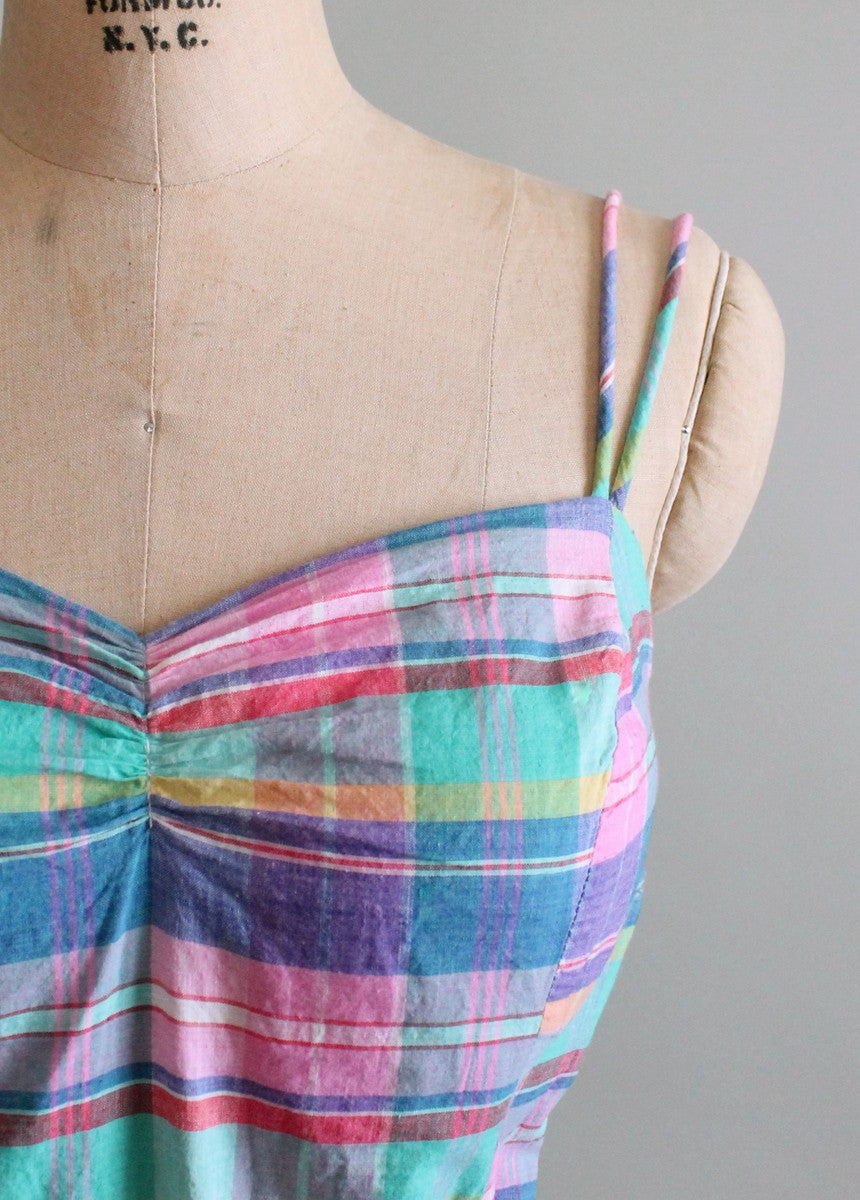 Vintage 1970s Madras Plaid Gabar Playsuit