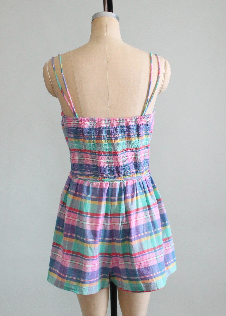 Vintage 1970s Madras Plaid Gabar Playsuit