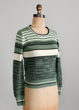 Vintage 1970s College Town Green Striped Sweater