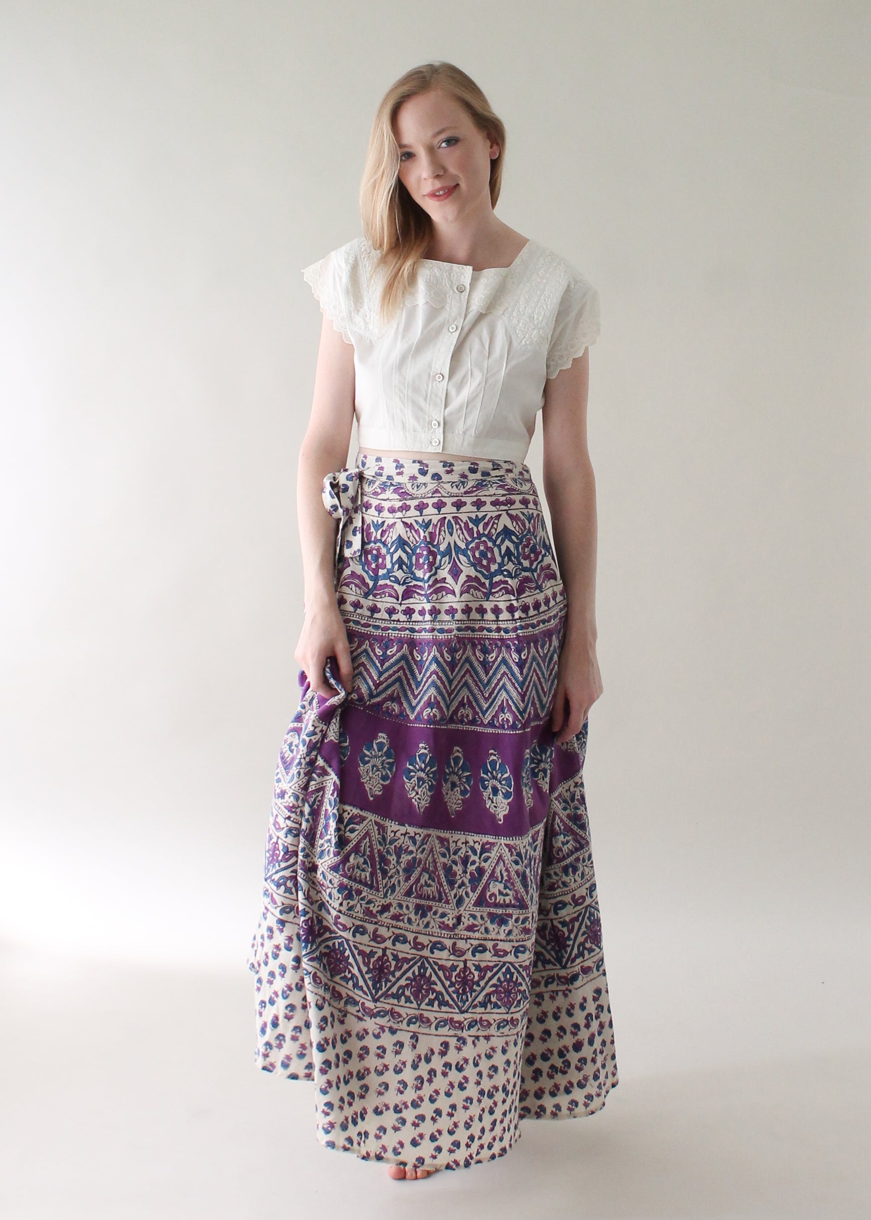 Vintage 1970s Indian Cotton Wrap Maxi Skirt