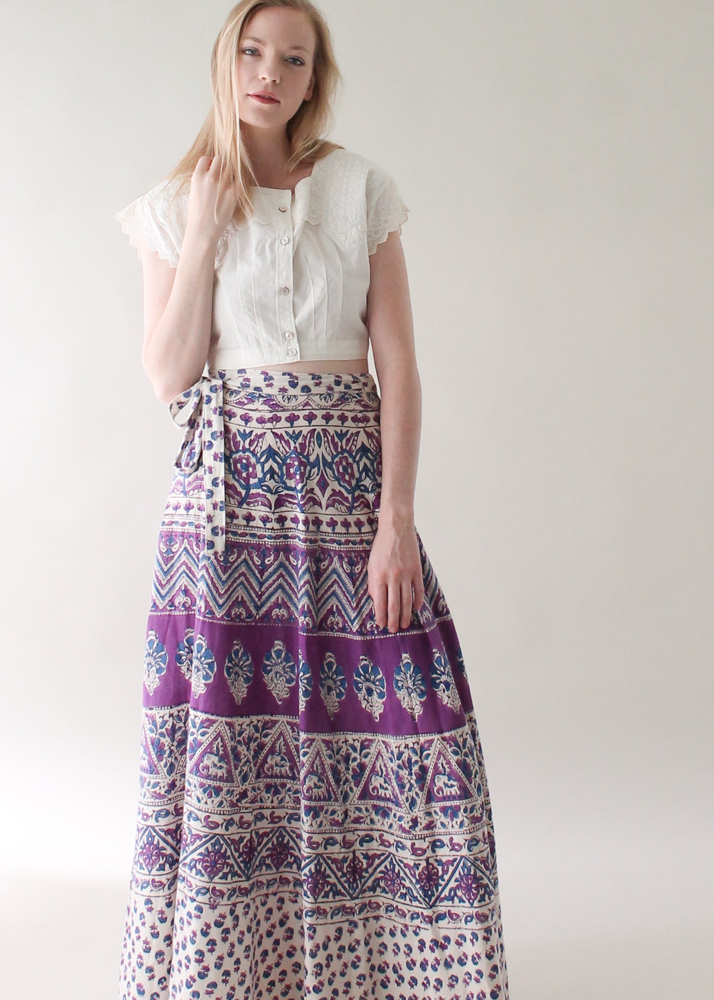 Vintage 1970s Indian Cotton Wrap Maxi Skirt