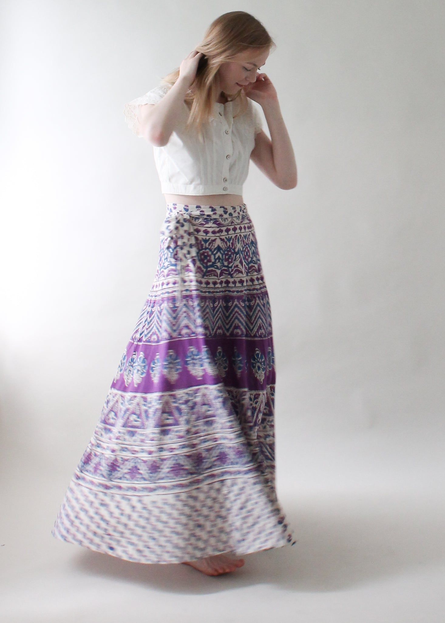Vintage 1970s Indian Cotton Wrap Maxi Skirt