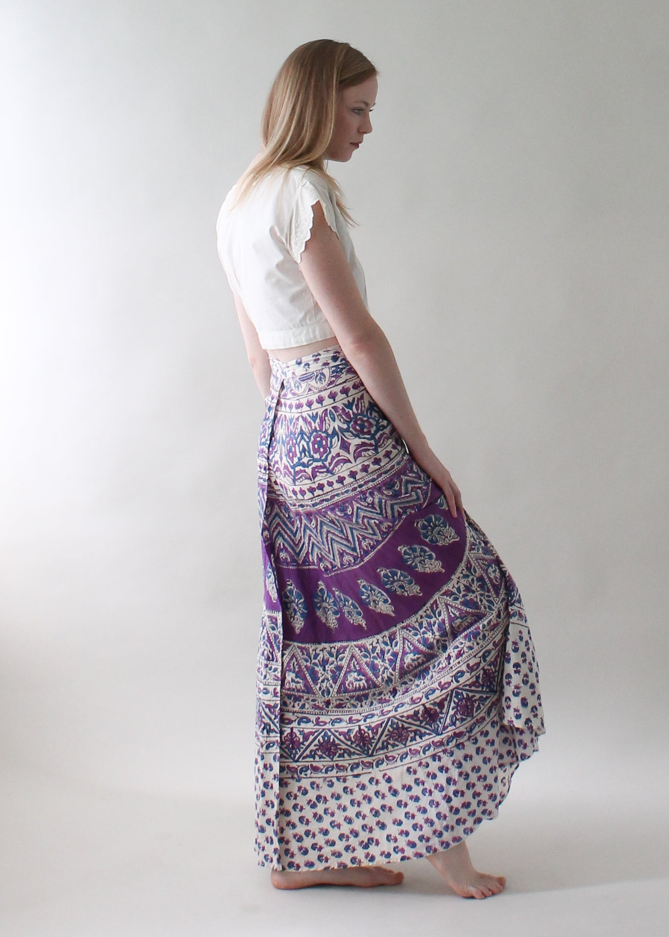 Vintage 1970s Indian Cotton Wrap Maxi Skirt
