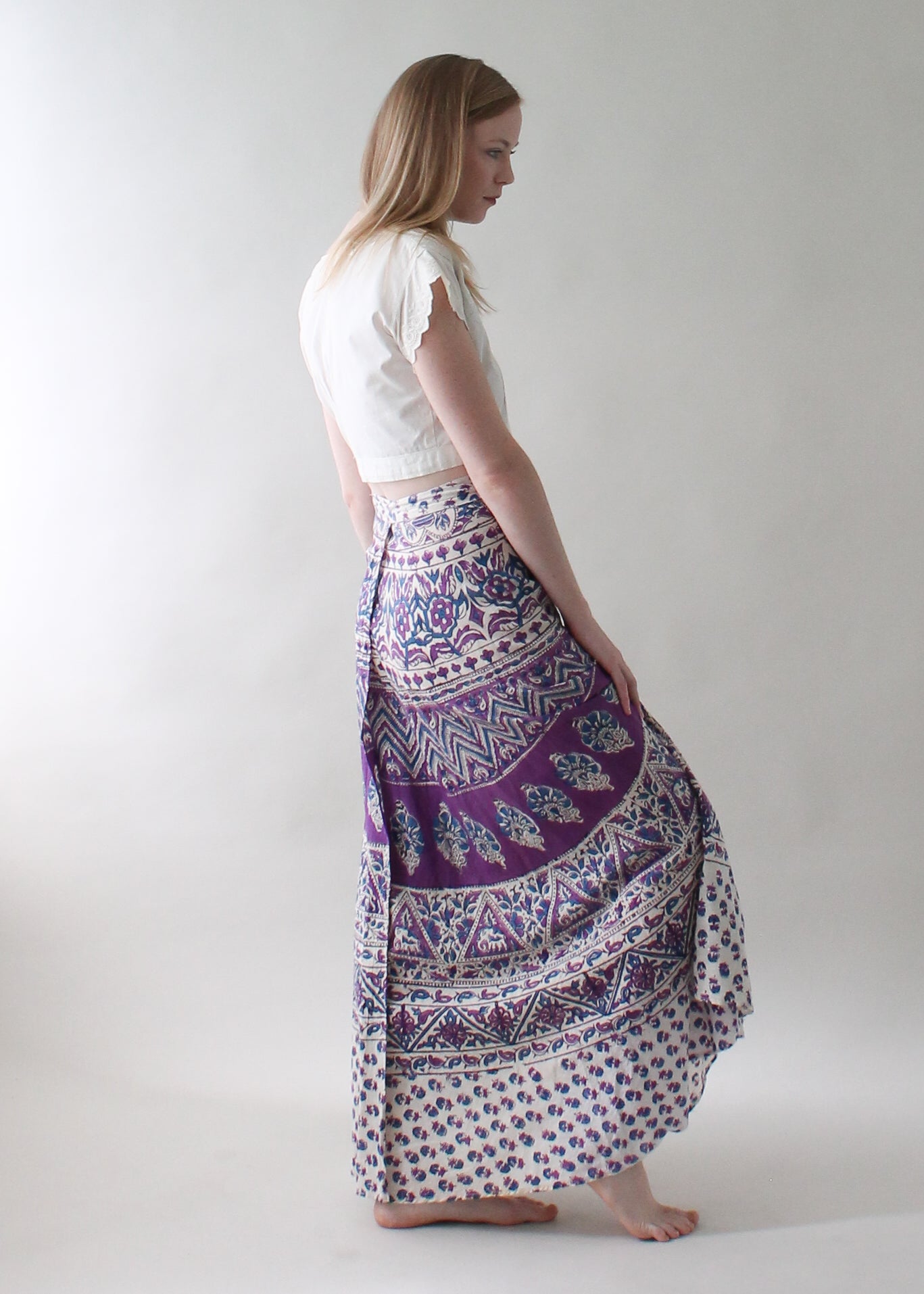 Vintage 1970s Indian Cotton Wrap Maxi Skirt - Raleigh Vintage