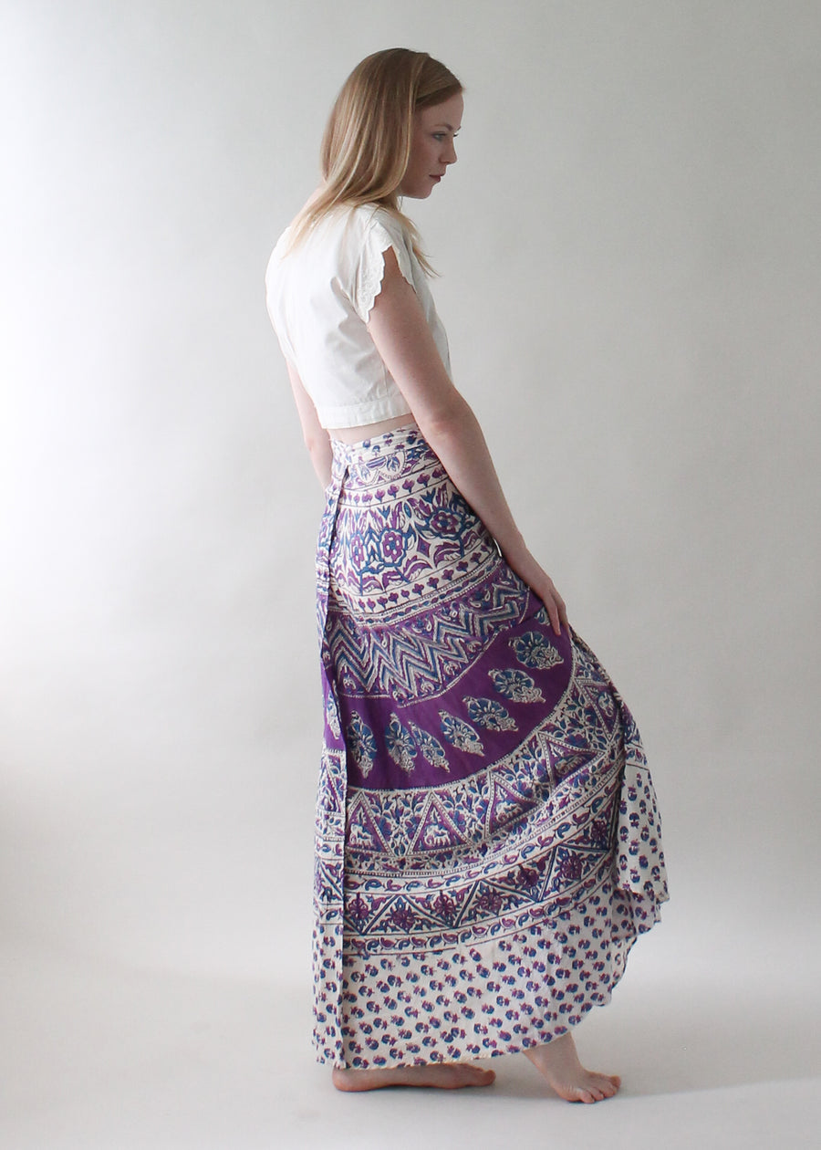 Vintage 1970s Indian Cotton Wrap Maxi Skirt
