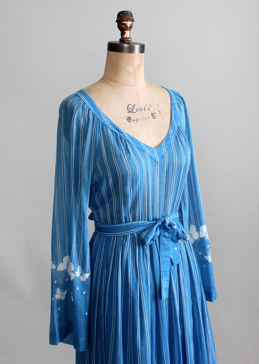 Vintage Early 1970s Hanae Mori Butterfly Maxi Dress