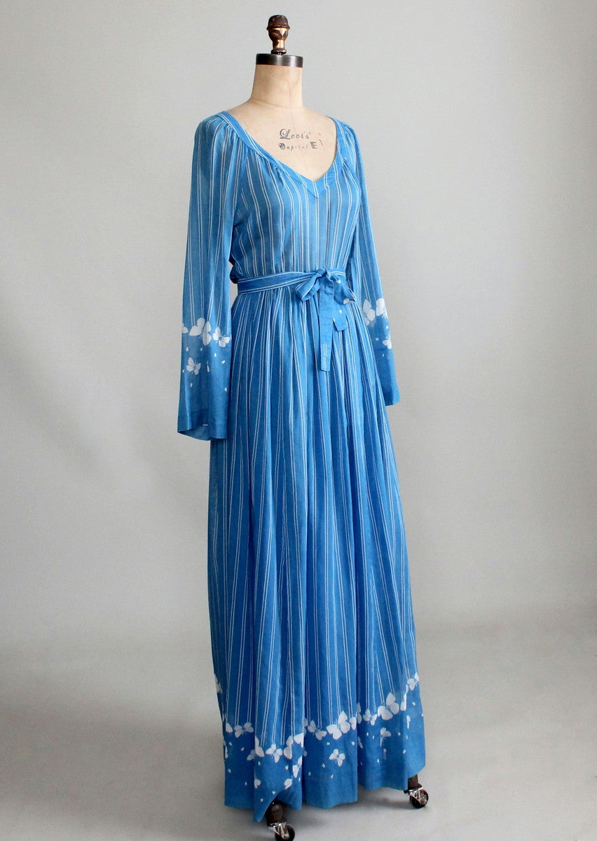 Vintage Early 1970s Hanae Mori Butterfly Maxi Dress