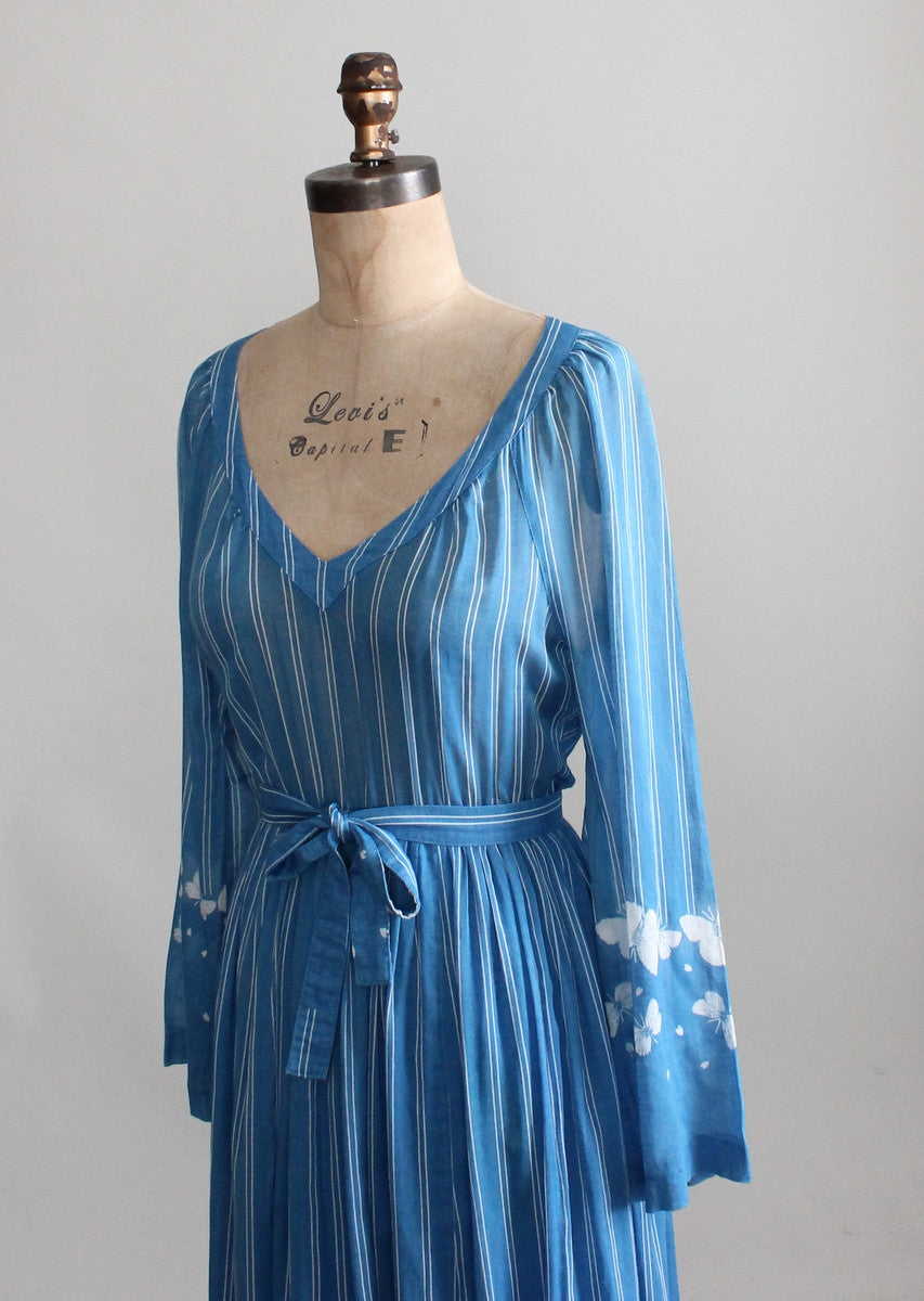 Vintage Early 1970s Hanae Mori Butterfly Maxi Dress