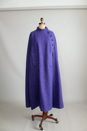 Vintage 1970s Hourihan Irish Purple Wool Long Cape
