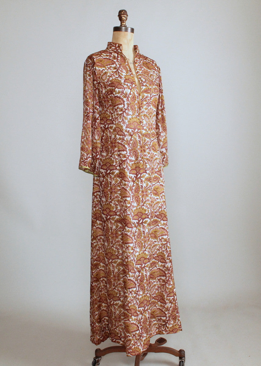 Vintage 1970s India Floral Silk Caftan - Raleigh Vintage