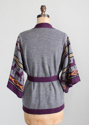Vintage 1970s Purple Mesopotamian Belted Cardigan