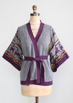Vintage 1970s Purple Mesopotamian Belted Cardigan