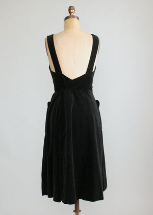 Vintage 1970s Black Velvet Wrap Jumper Dress