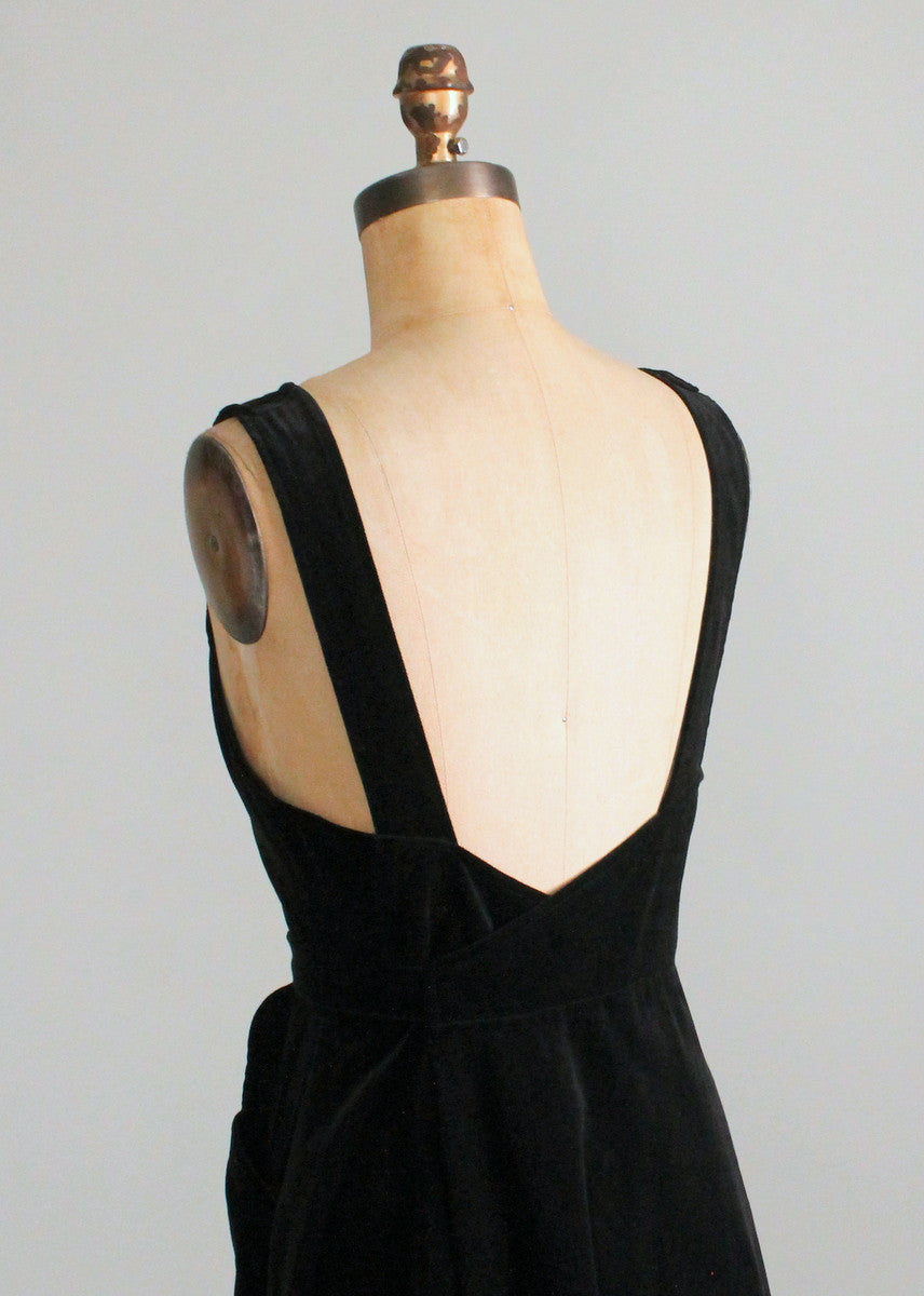 Vintage 1970s Black Velvet Wrap Jumper Dress