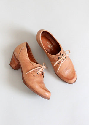Vintage 1970s Distressed Leather Oxfords Size 6.5 - 7