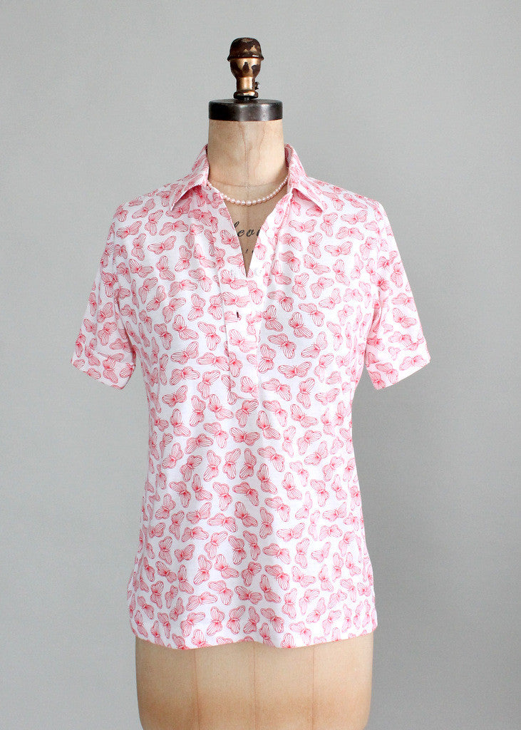 Vintage 1970s Butterfly Print Polo Shirt Raleigh Vintage