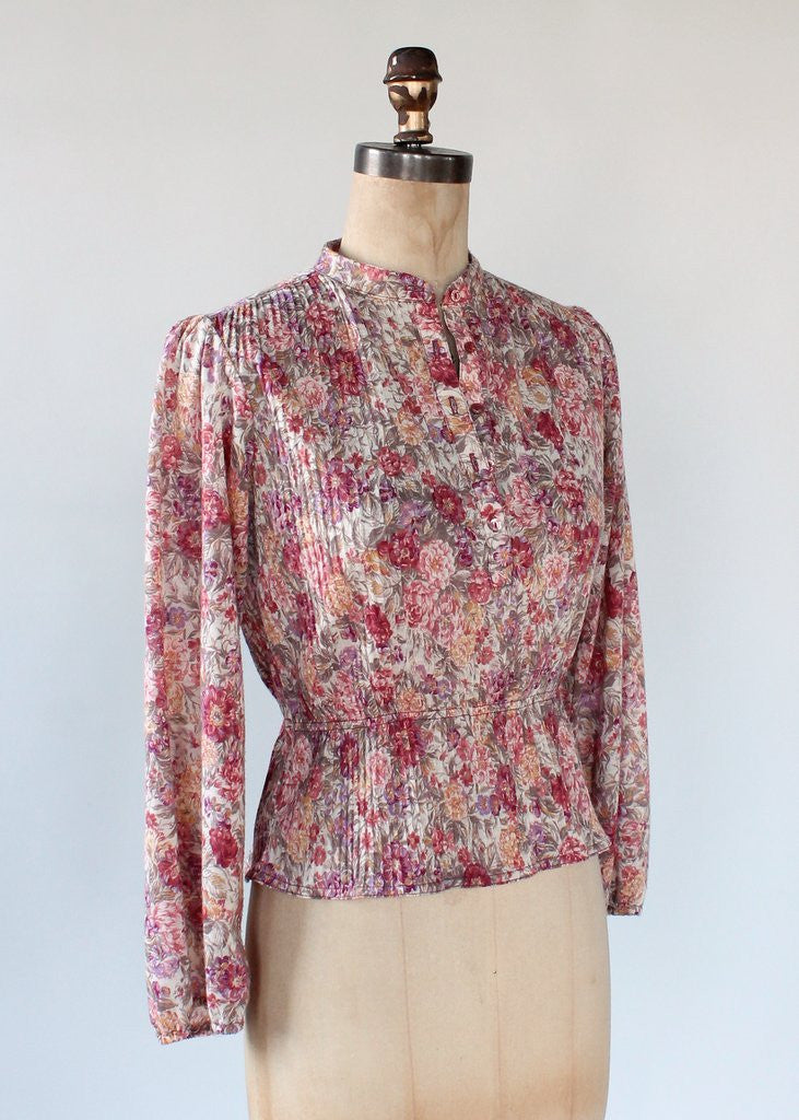 Vintage 1970s Poet's Garden Floral Top
